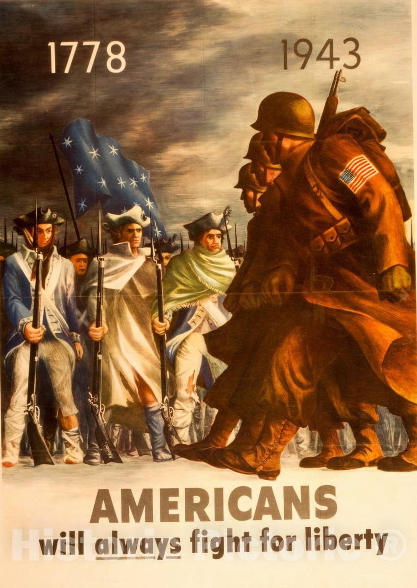 Vintage Poster -  Americans Will Always Fight for Liberty -  B. Perlin., Historic Wall Art