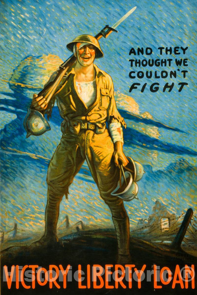 Vintage Poster -  and They Thought we Couldn't Fight -  Victory Liberty Loan -  Clyde Forsythe ; Ketterlinus, Phila., Historic Wall Art