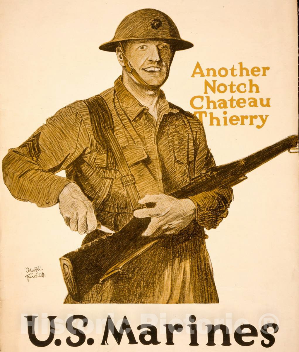 Vintage Poster -  Another Notch, Chateau Thierry -  U.S. Marines -  Adolph Treidler., Historic Wall Art