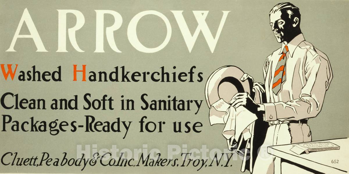 Vintage Poster -  Arrow Washed handkerchiefs, Clean and Soft in Sanitary Packages 1, Historic Wall Art