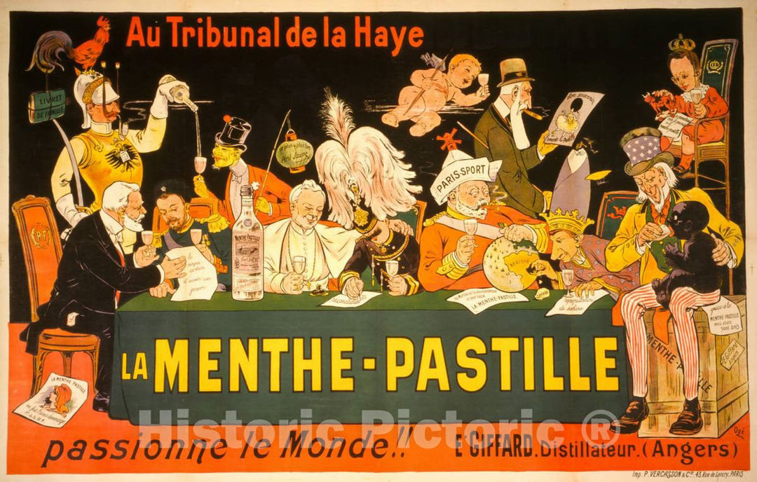 Vintage Poster -  Au Tribunal de la Haye, la Menthe - Pastille -  Passione le Monde!! -  OgÃ©., Historic Wall Art