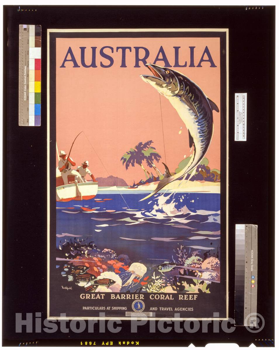 Vintage Poster -  Australia, Great Barrier Coral Reef -  Northfield., Historic Wall Art