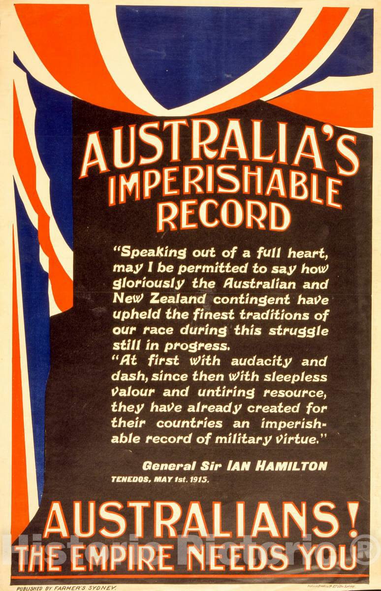 Vintage Poster - Australia's imperishable Record Australians! The Empire Needs You, Historic Wall Art