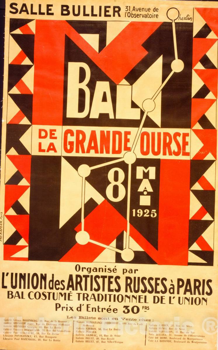 Vintage Poster -  Bal de la Grande ourse OrganisÃ© par l'union des Artistes russes Ã  Paris  -  Imp. Kaplan, Paris., Historic Wall Art