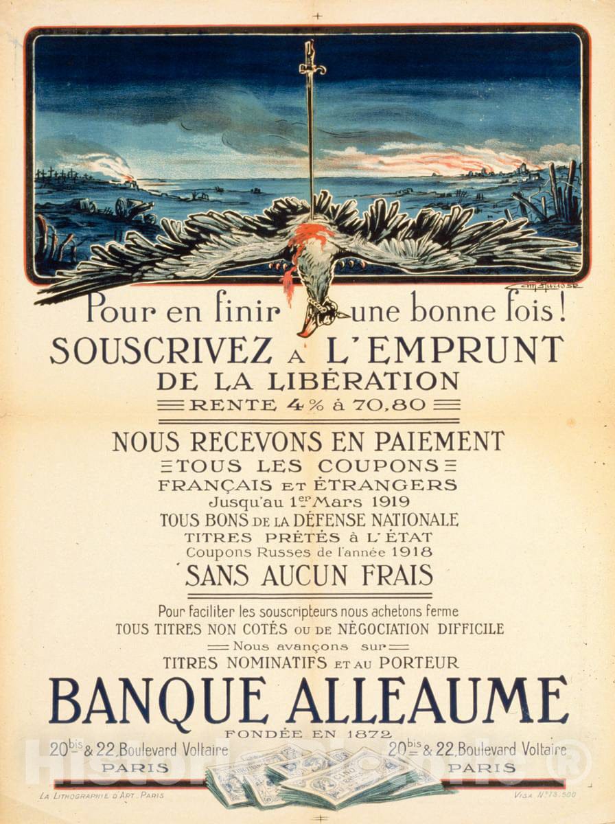 Vintage Poster -  Banque Alleaume : Souscrivez Ã¡ l'Emprunt de la LibÃ©ration, Historic Wall Art