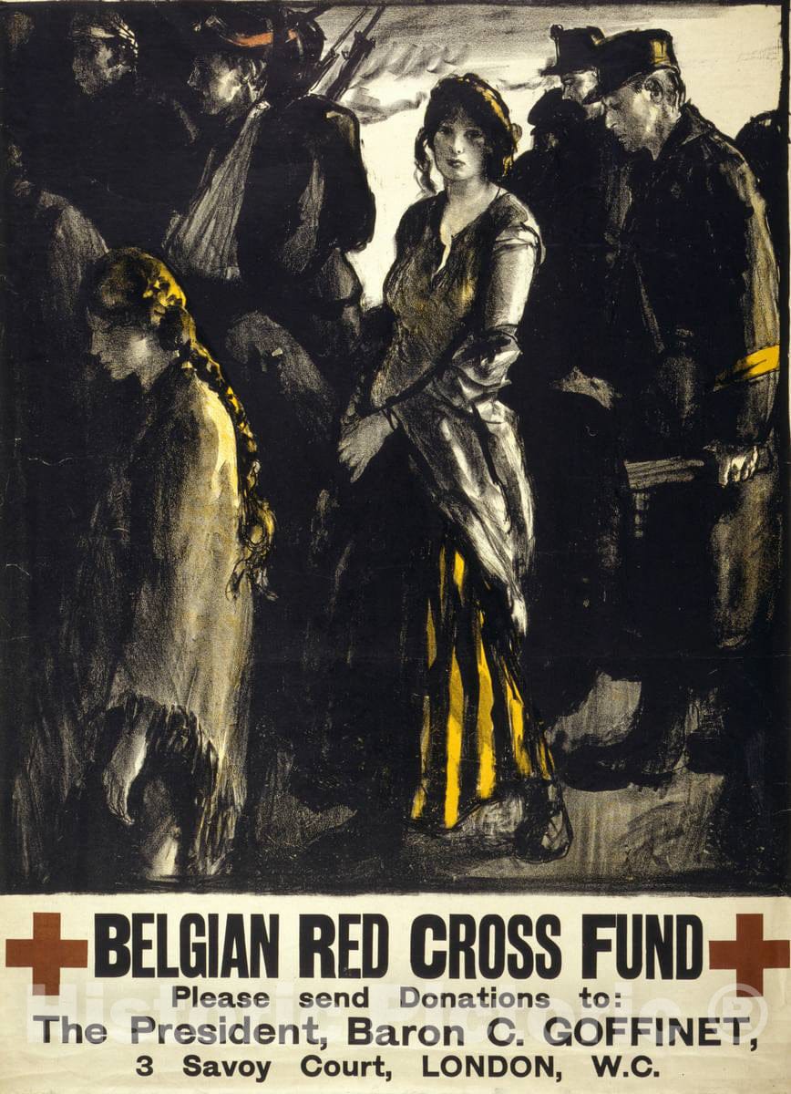 Vintage Poster -  Belgian Red Cross Fund -  Printed by Johnson, Riddle & Co, Ltd, London S.E., Historic Wall Art