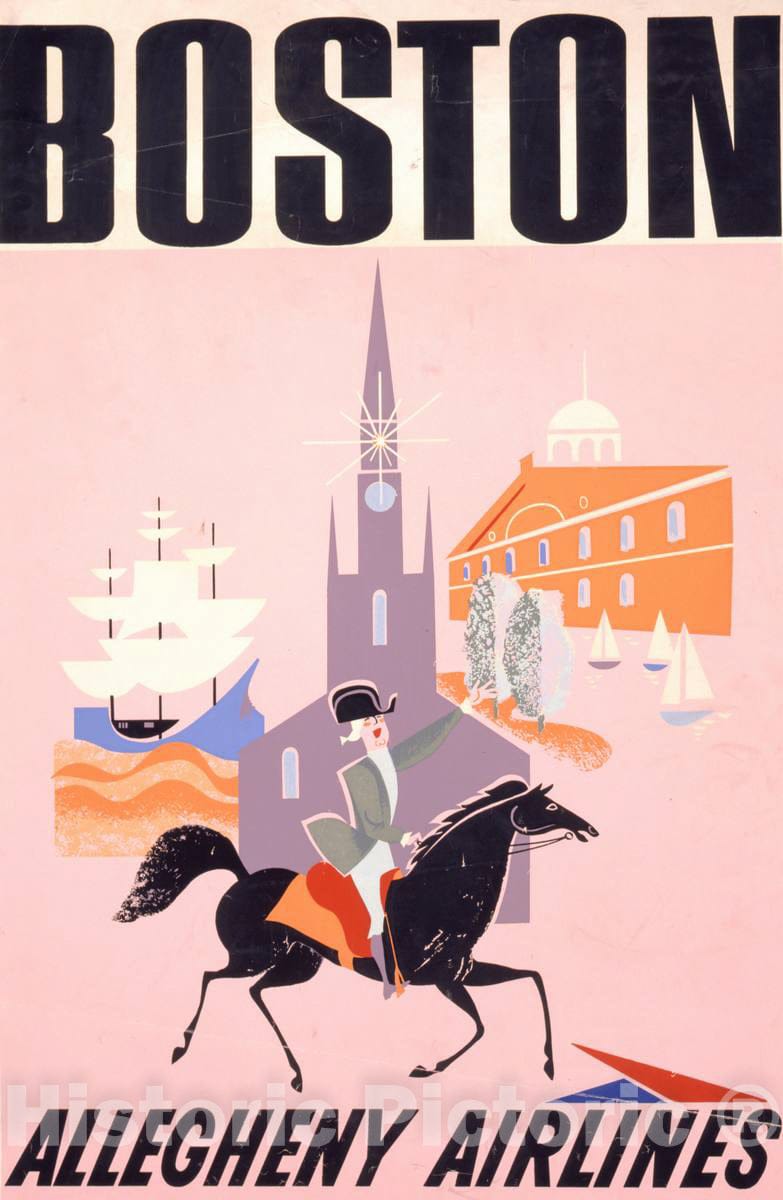 Vintage Poster -  Boston -  Allegheny Airlines, Historic Wall Art