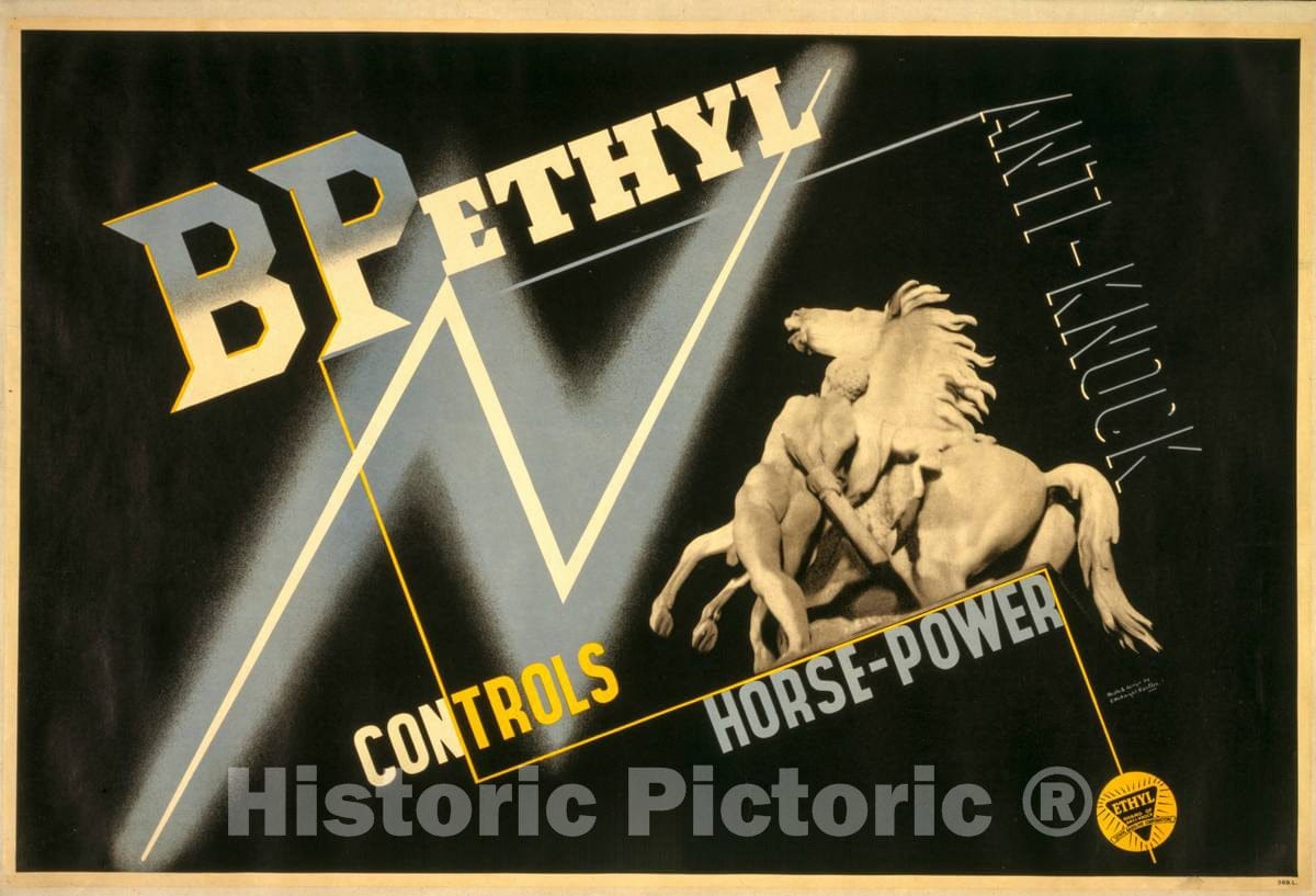 Vintage Poster -  BP Ethyl Anti - Knock Controls Horse - Power, Historic Wall Art