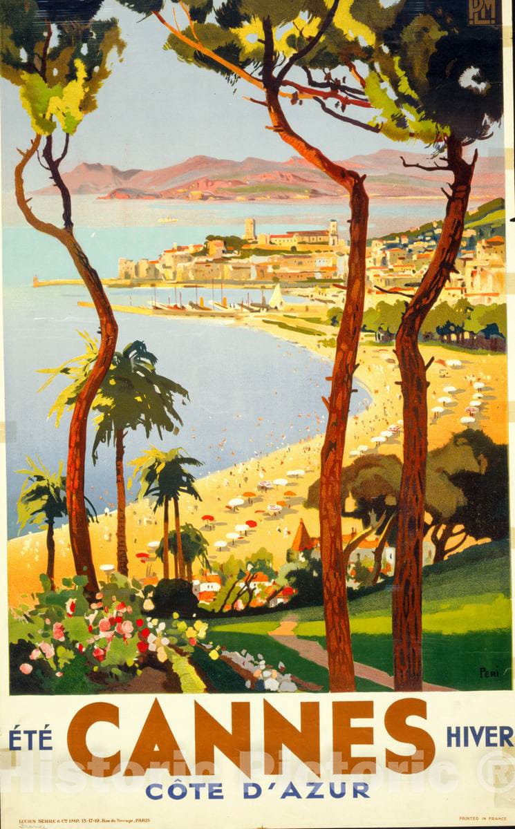 Vintage Poster -  Cannes -  CÃ´te d'Azur -  Ã©tÃ©, Hiver -  Peri., Historic Wall Art