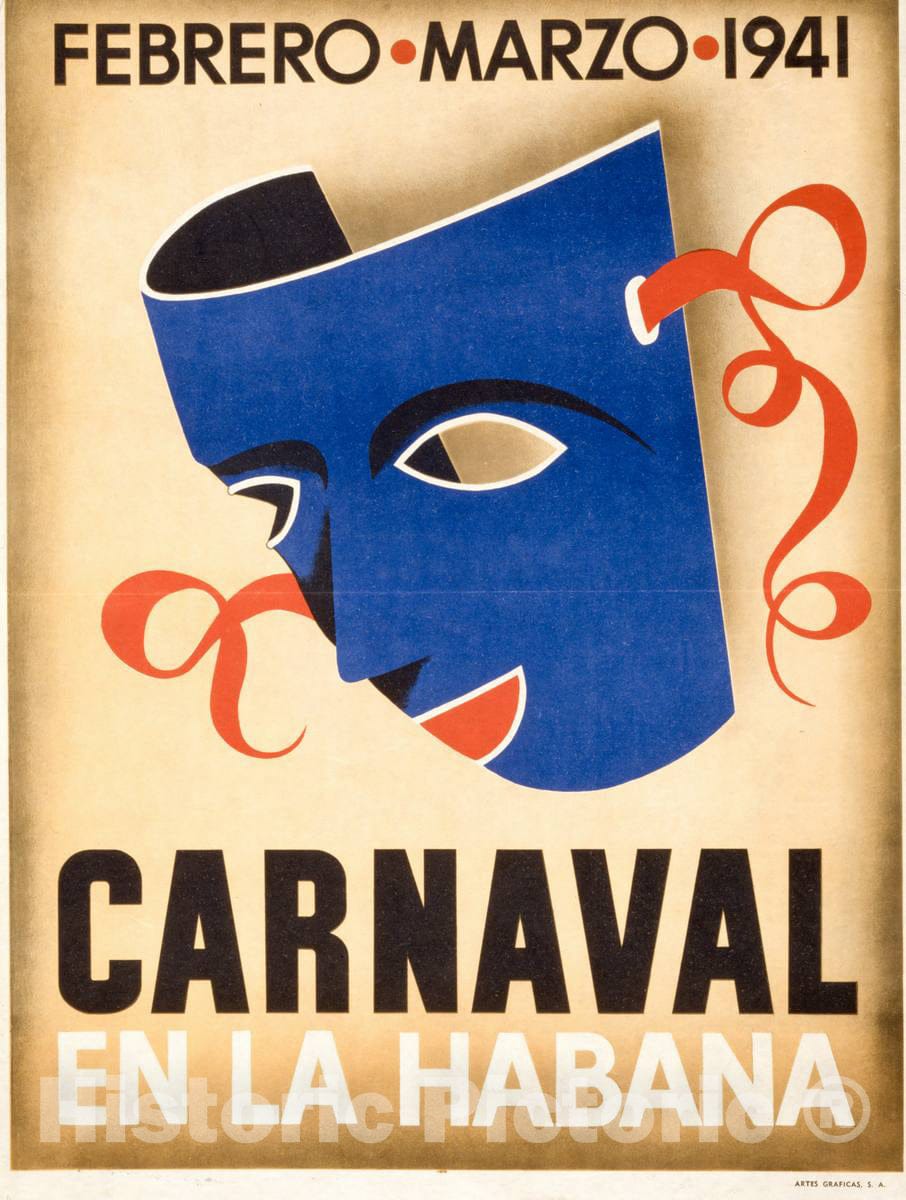 Vintage Poster - Carnaval en la Habana. Febrero, Marzo 1941, Historic Wall Art