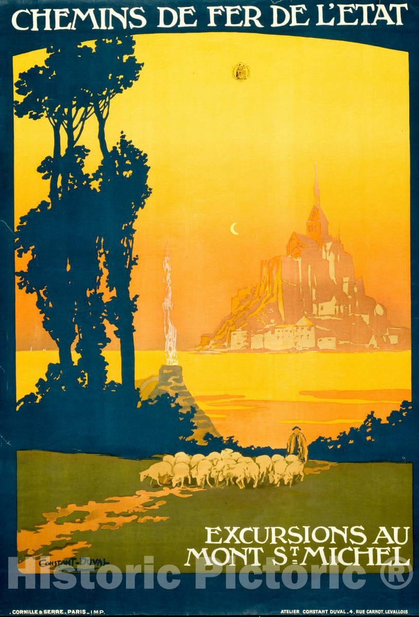 Vintage Poster -  Chemins de fer de l'Ã©tat, Excursions au Mont St. Michel -  Constant Duval., Historic Wall Art