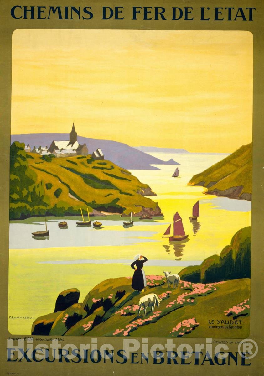 Vintage Poster -  Chemins de fer de l'Ã©tat, Excursions en Bretagne -  P. Ladureau., Historic Wall Art