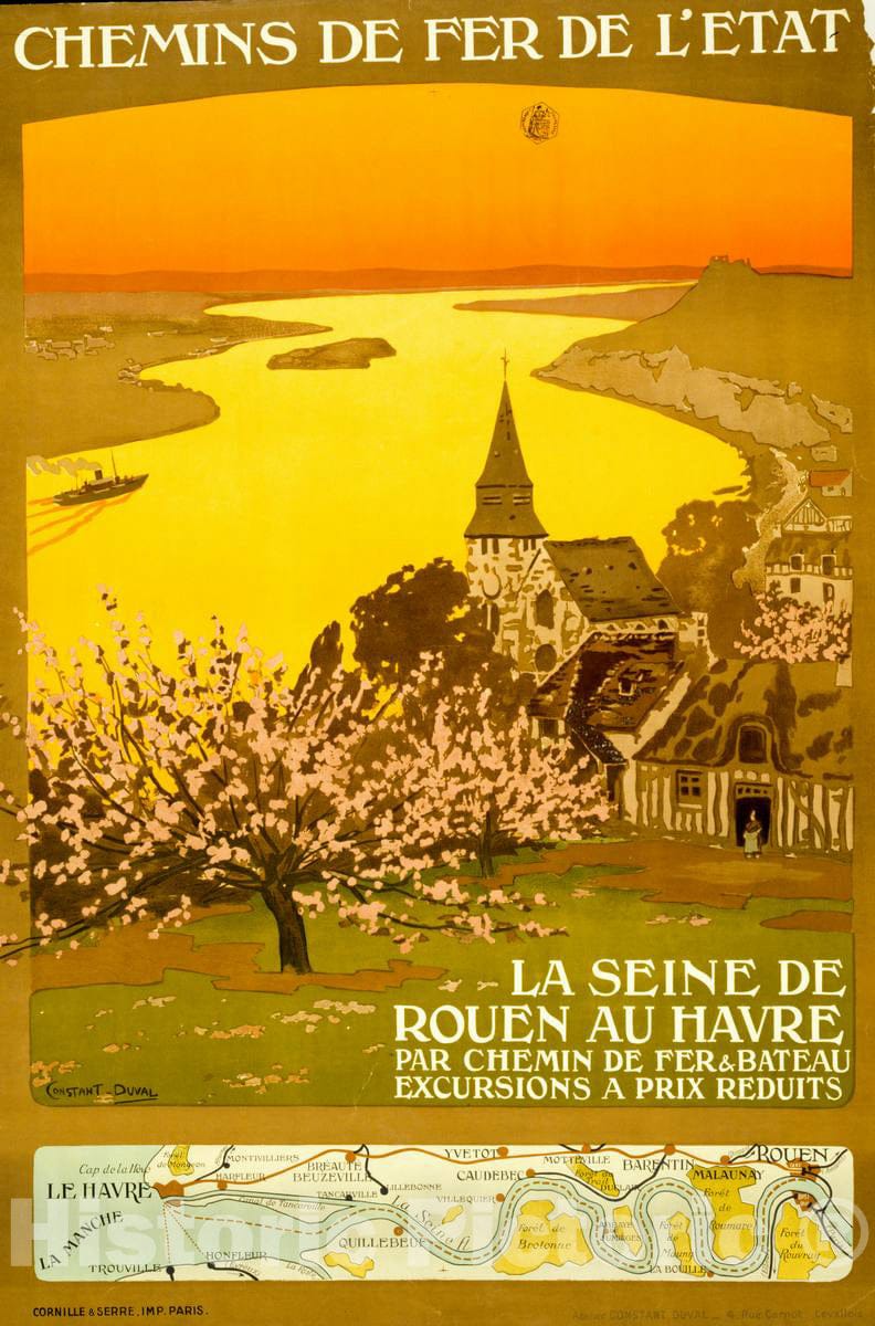 Vintage Poster -  Chemins de fer de l'Ã©tat, la Seine de Rouen au Havre -  Constant Duval., Historic Wall Art