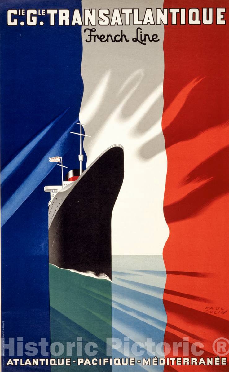 Vintage Poster -  CIE. Gle. Transatlantique. French line -  Paul Colin., Historic Wall Art