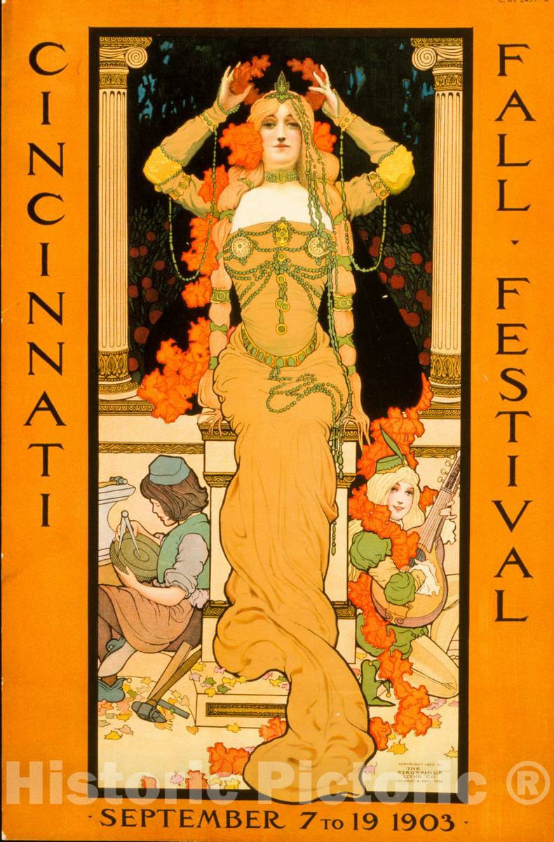 Vintage Poster -  Cincinnati Fall Festival September 7 to 19 1903., Historic Wall Art