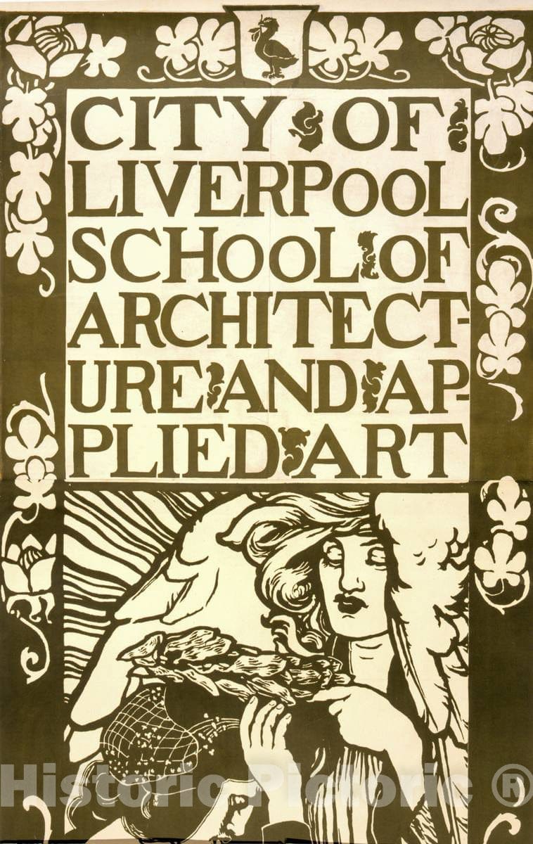 Vintage Poster -  City of Liverpool School of Architecture and Applied Art -  Robert Anning Brown, delt., Historic Wall Art