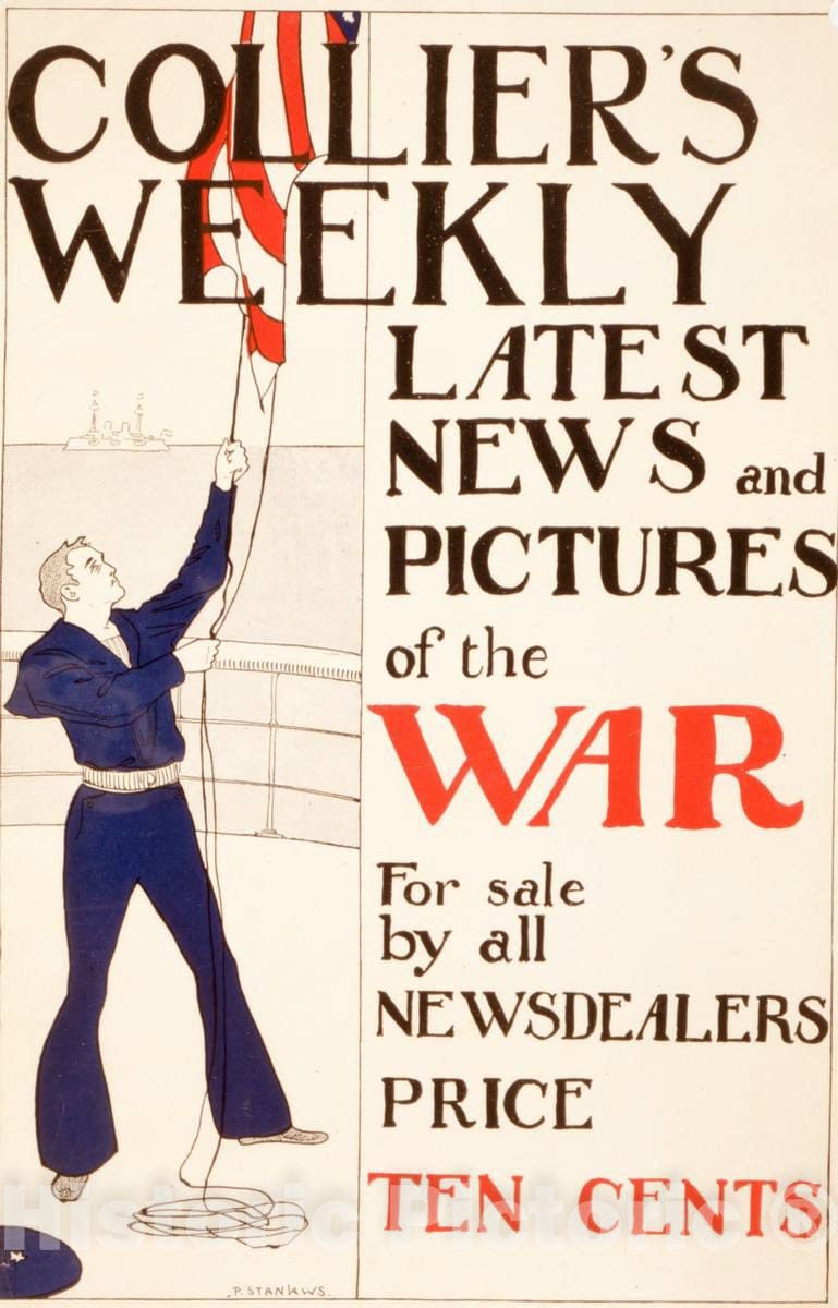 Vintage Poster -  Collier's Weekly Latest News and Pictures of The war for Sale by All newsdealers : Price Ten Cents  -  P. Stanlaws., Historic Wall Art