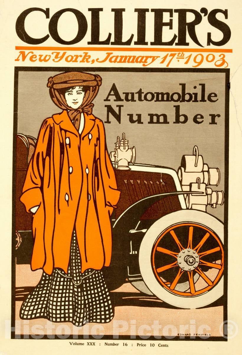 Vintage Poster -  Colliers. Automobile Number -  Edward Penfield., Historic Wall Art