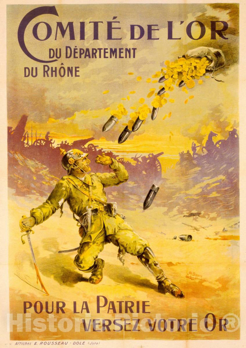 Vintage Poster -  ComitÃ© de L'Or du DÃ©partement du RhÃ¶ne Pour la patrie versez Votre or, Historic Wall Art