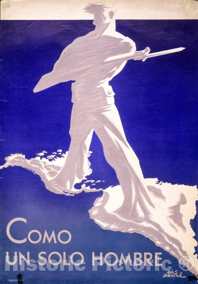 Vintage Poster -  Como un Solo Hombre -  Arias Bernal., Historic Wall Art