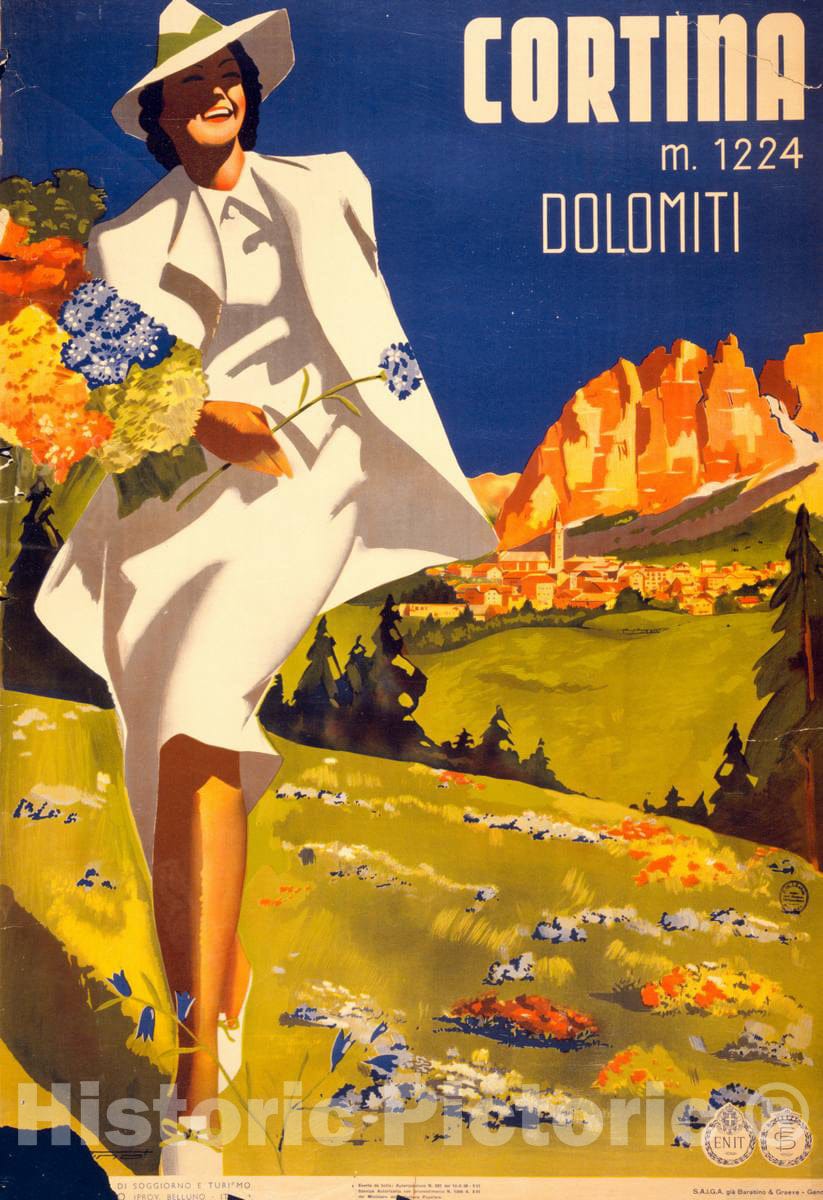 Vintage Poster - Cortina, m. 1224 Dolomiti, Historic Wall Art