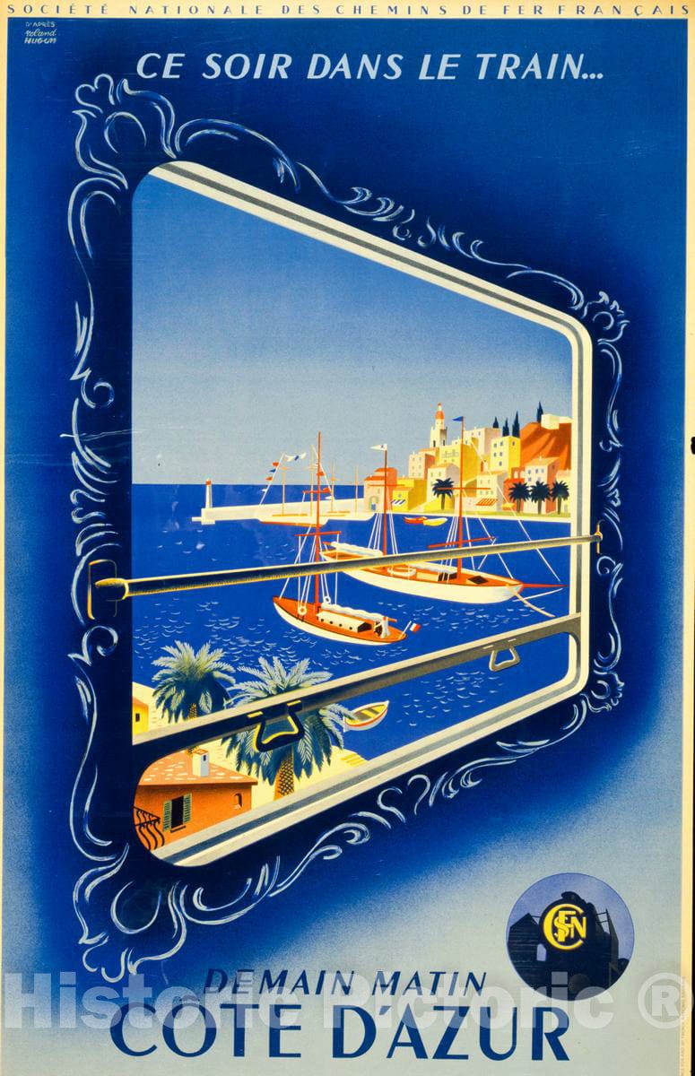 Vintage Poster -  CÃ´te d'Azur -  d'aprÃ¨s Roland Hugen., Historic Wall Art