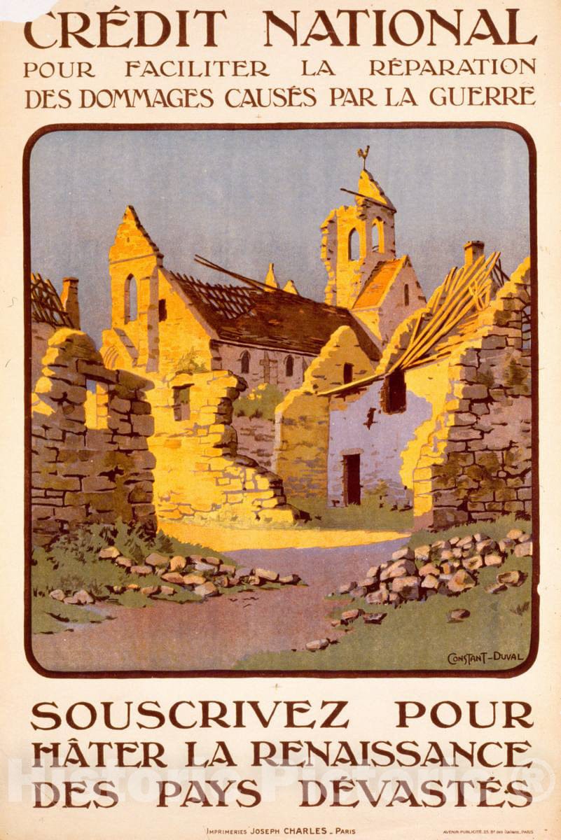 Vintage Poster -  CrÃ©dit National Pour faciliter la rÃ©paration des dommages causÃ©s par la Guerre. Souscrivez Pour hÃ¢ter la Renaissance des Pays dÃ©vasdÃ©ts, Historic Wall Art