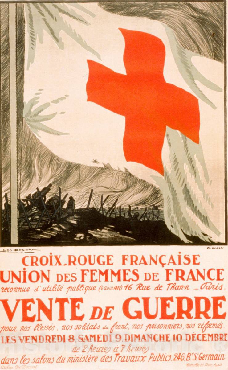 Vintage Poster -  Croix - Rouge franÃ§aise. Union des Femmes de France. Vente de Guerre, Historic Wall Art