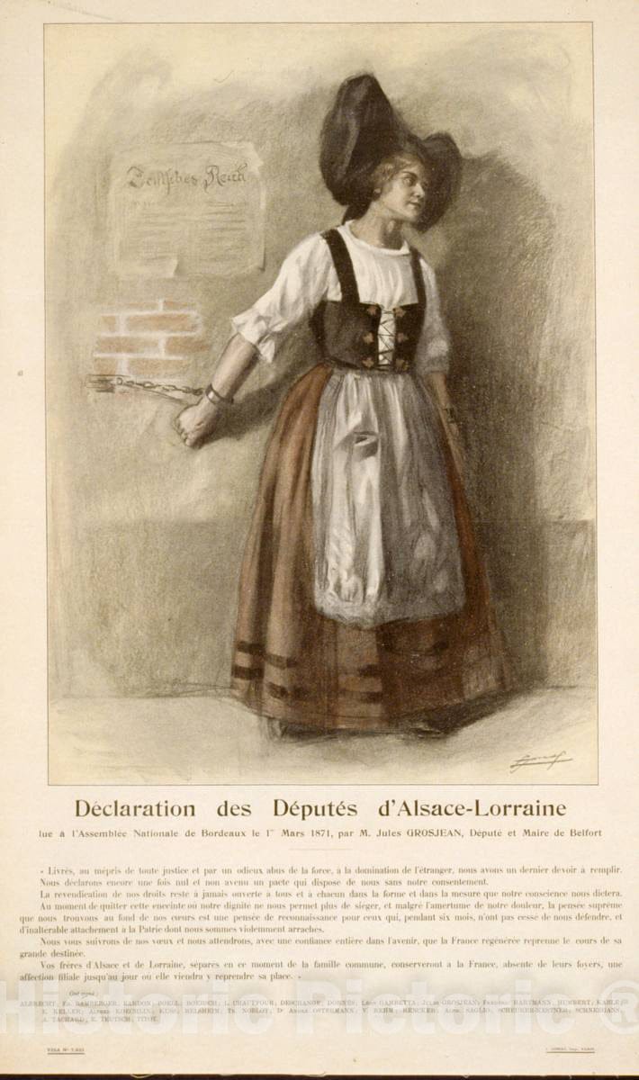 Vintage Poster -  DÃ©claration des dÃ©pudoets d'Alsace - Lorraine LUE Ã¡ l'AssemblÃ©e Nationale de Bordeaux le 1er Mars 1871., Historic Wall Art