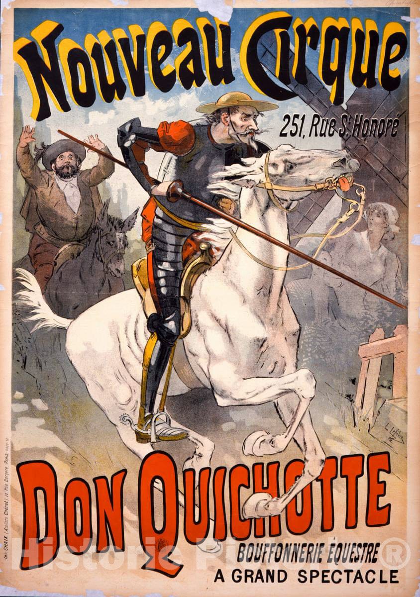 Vintage Poster -  Don Quichotte, bouffonnerie Ã©questre: Nouveau Cirque, 251 rue St. HonorÃ©  -  L. LefÃ¨vre, 92., Historic Wall Art