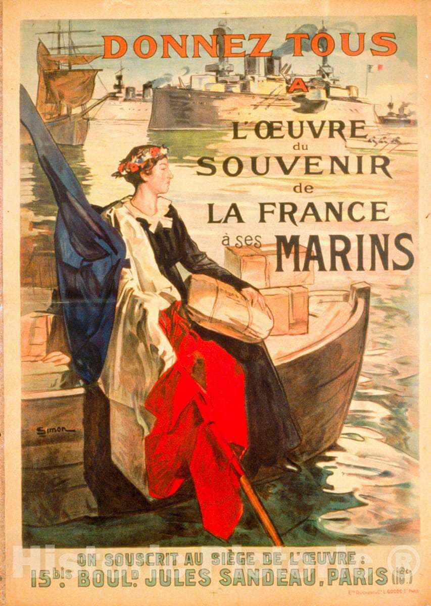 Vintage Poster -  Donnez Tous Ã  l'Oeuvre du Souvenir de la France Ã  SES marins, Historic Wall Art