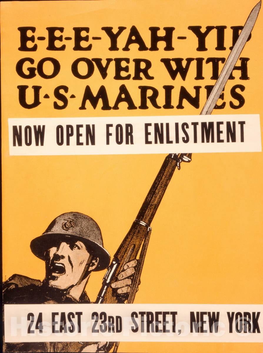 Vintage Poster -  E - e - e - yah - yip Go Over with U.S. Marines. 2, Historic Wall Art