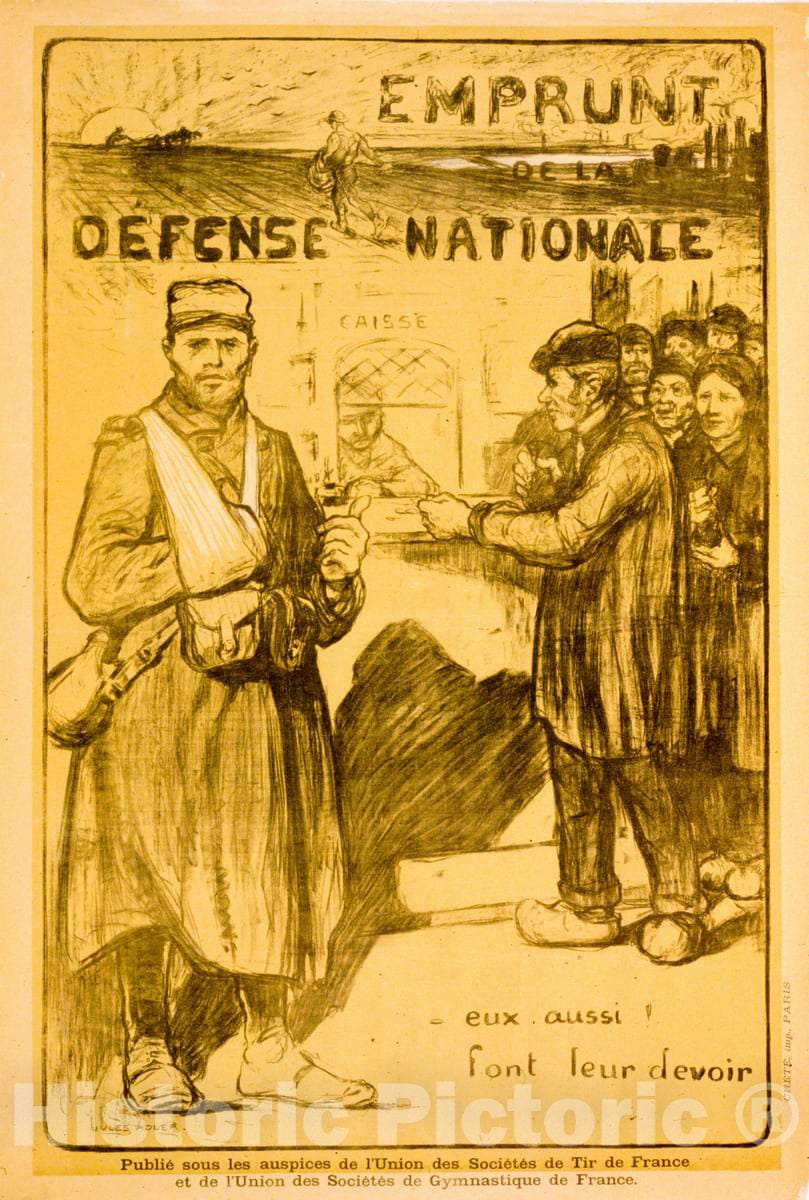 Vintage Poster -  Emprunt de la DÃ©fense Nationale -  eux Aussi! Font leur Devoir, Historic Wall Art