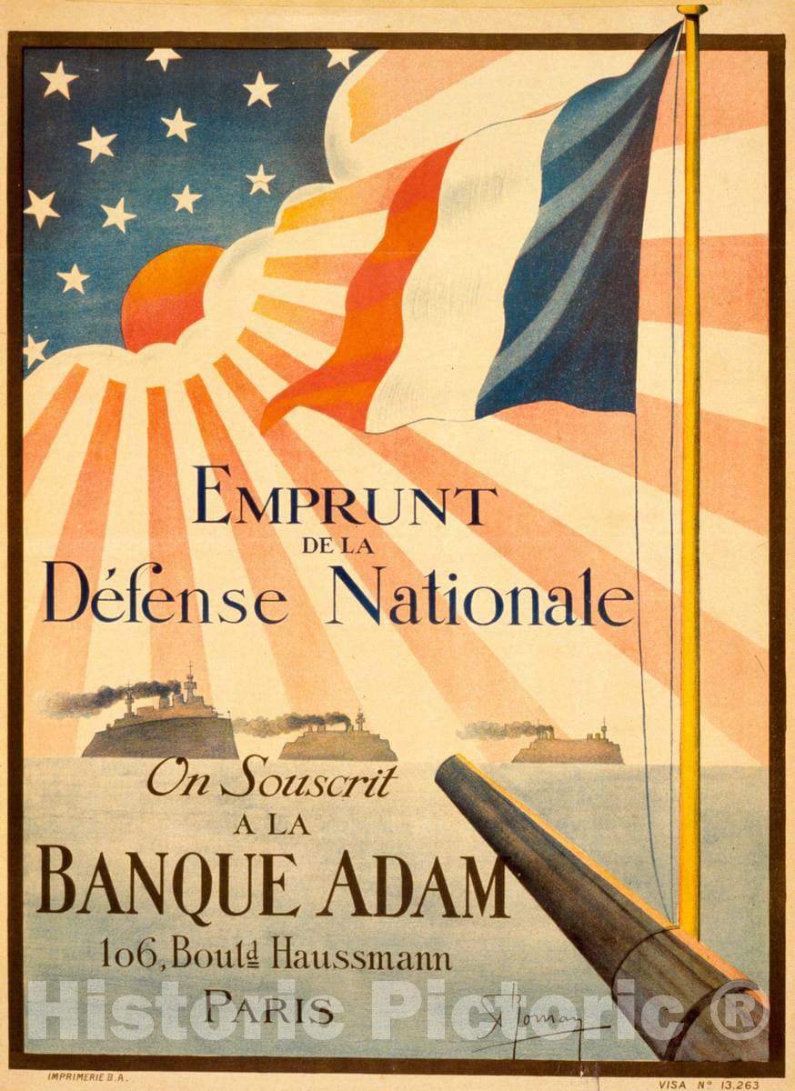 Vintage Poster -  Emprunt de la DÃ©fense Nationale. On souscrit Ã  la Banque Adam, Historic Wall Art