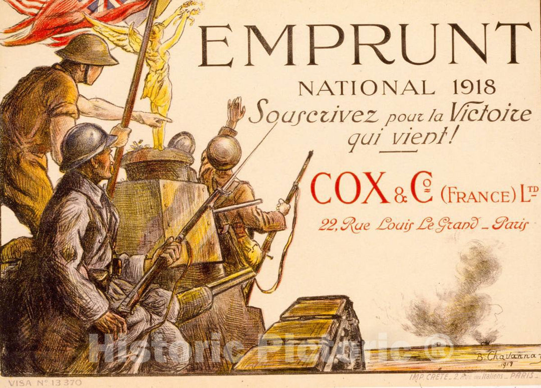 Vintage Poster -  Emprunt National 1918. Souscrivez Pour la Victoire qui vient!, Historic Wall Art