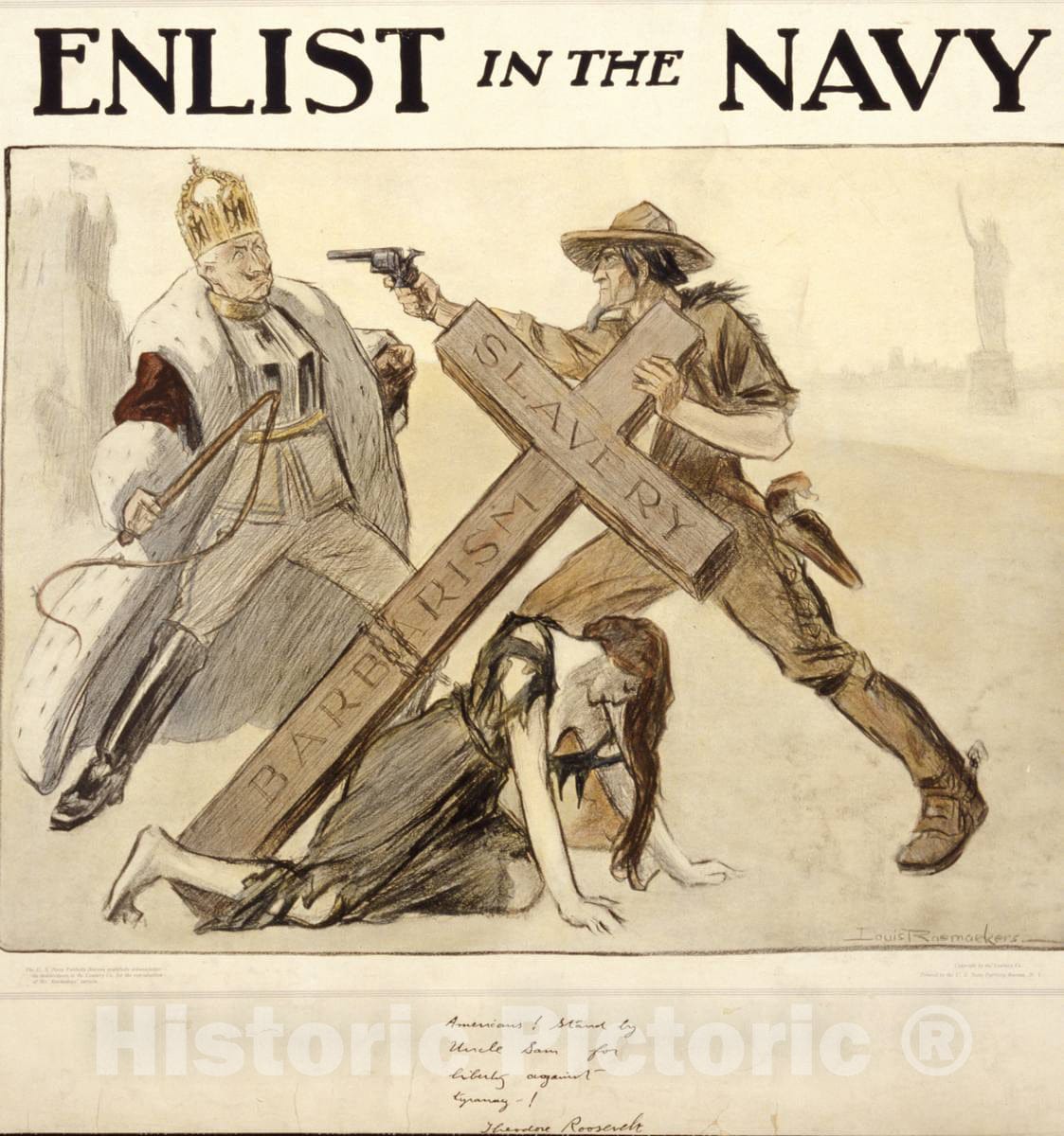 Vintage Poster -  Enlist in The Navy -  Louis Raemaekers., Historic Wall Art