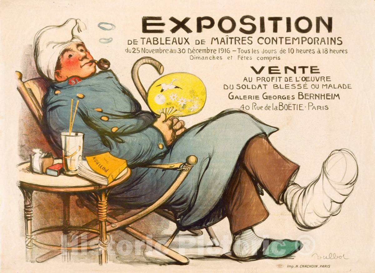 Vintage Poster -  Exposition de Tableaux de maÃ®tres contemporains vente au Profit de l'oeuvre du Soldat blessÃ© ou malade. Galerie Georges Bernheim, Historic Wall Art