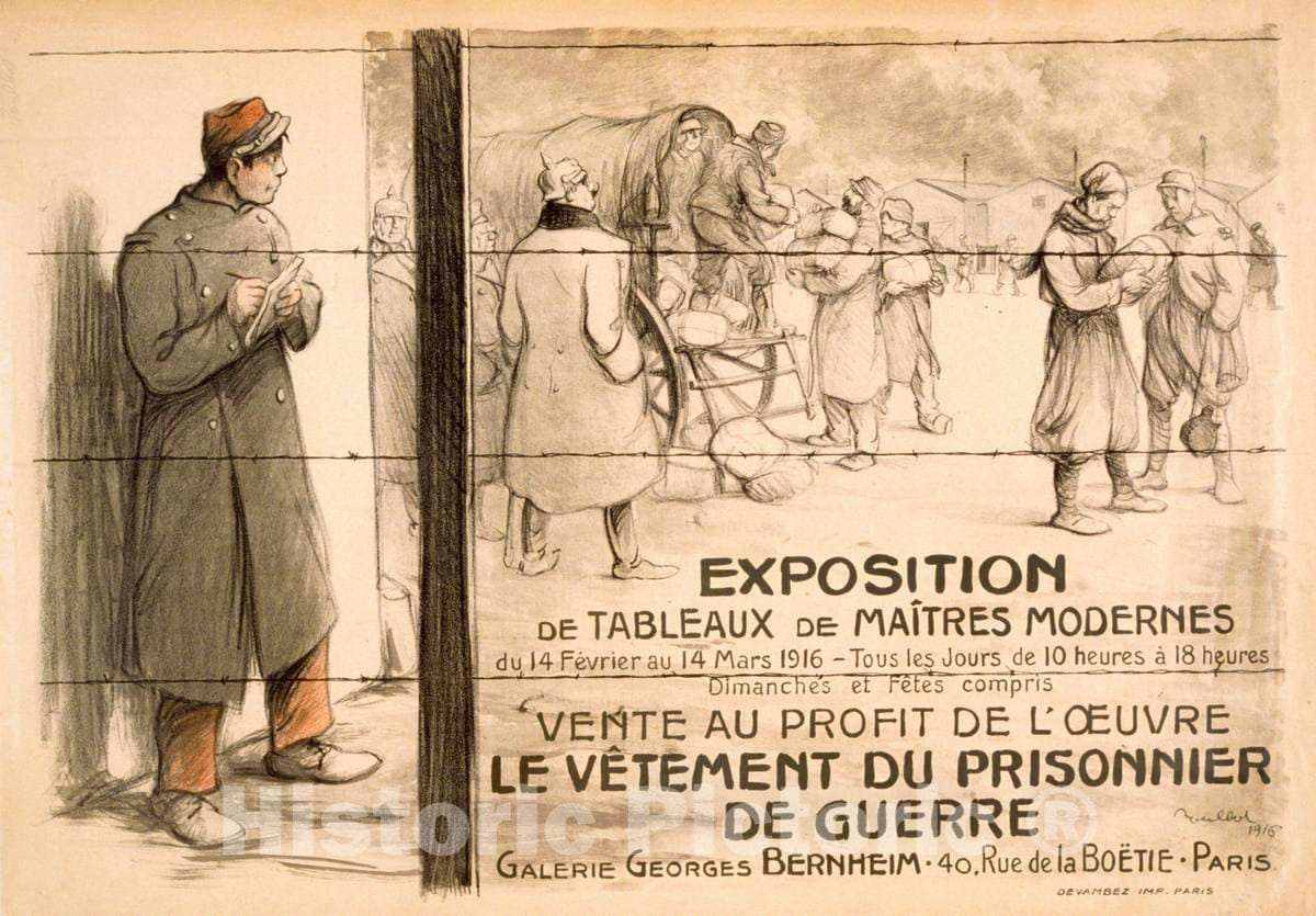 Vintage Poster -  Exposition de Tableaux de maÃ®tres modernes vente au Profit de l'oeuvre le vÃªtement du prisonnier de Guerre. Galerie Georges Bernheim, Historic Wall Art