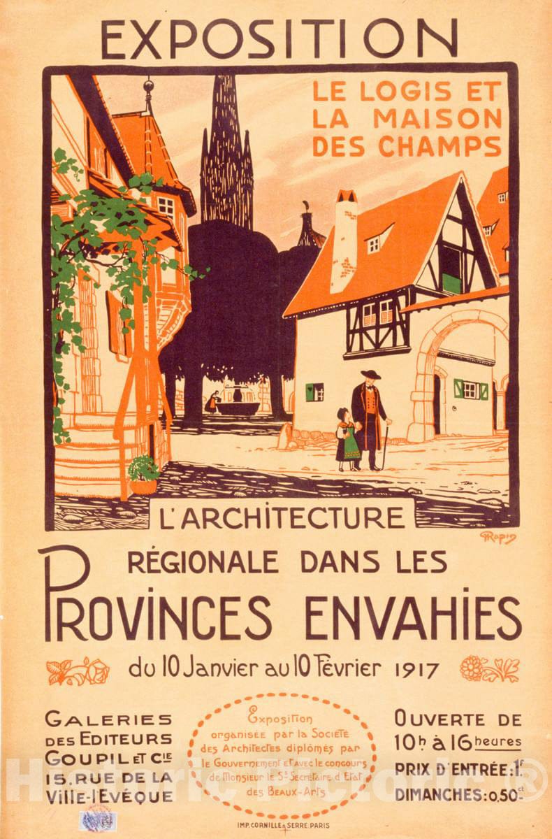 Vintage Poster -  Exposition. L'architecture rÃ©gionale Dans les Provinces envahies du 10 janvier au 10 fÃ©vrier 1917, Historic Wall Art