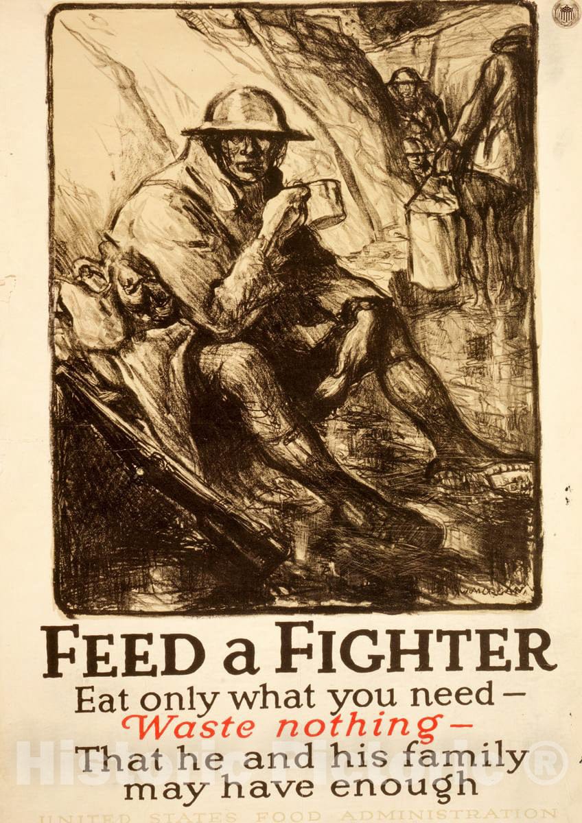 Vintage Poster -  Feed a Fighter -  Eat only What You Need -  Waste Nothing -  That he and his Family May Have Enough -  W. Morgan., Historic Wall Art