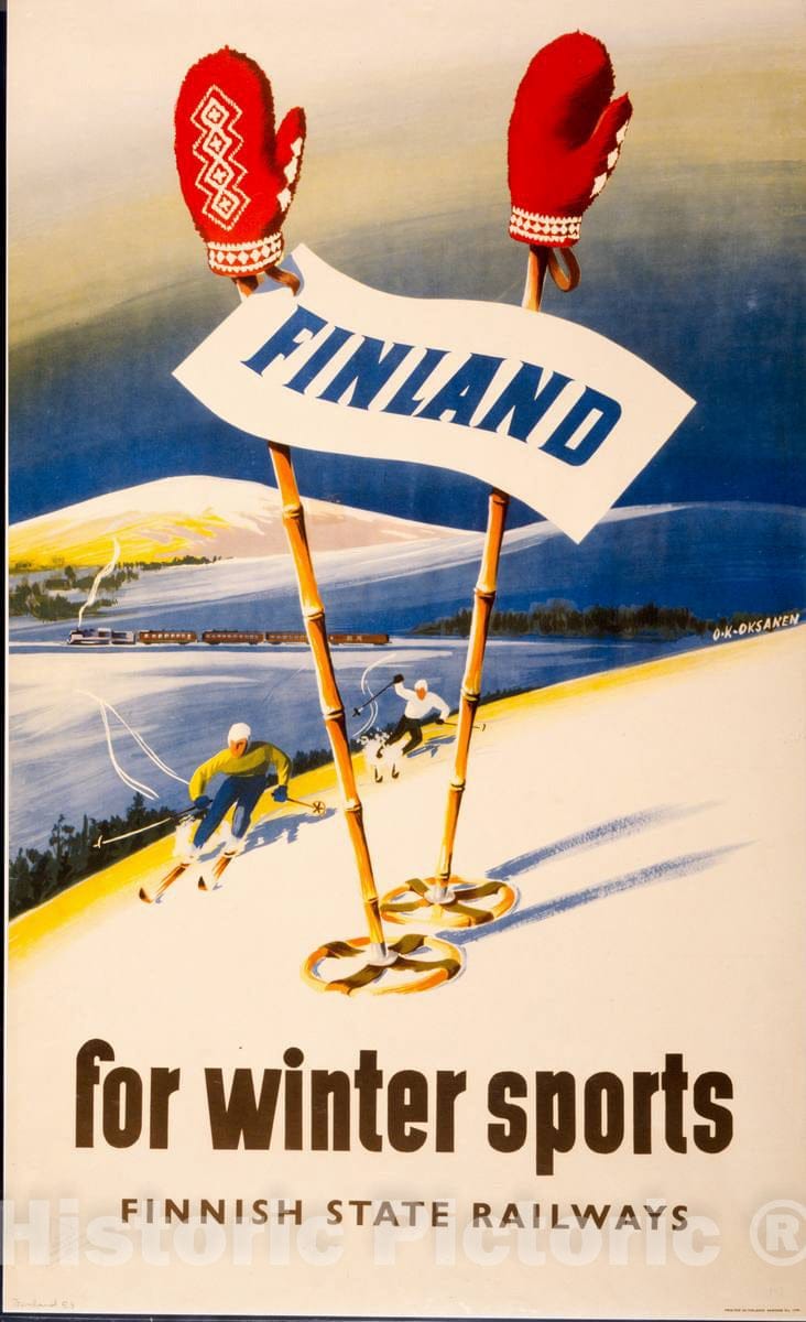 Vintage Poster -  Finland for Winter Sports -  O.K. Oksanen., Historic Wall Art