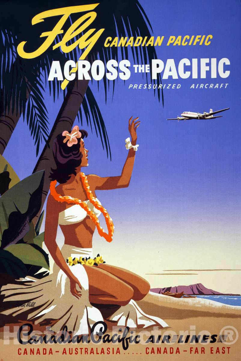 Vintage Poster -  Fly Canadian Pacific Across The Pacific Pressurized Aircraft., Historic Wall Art