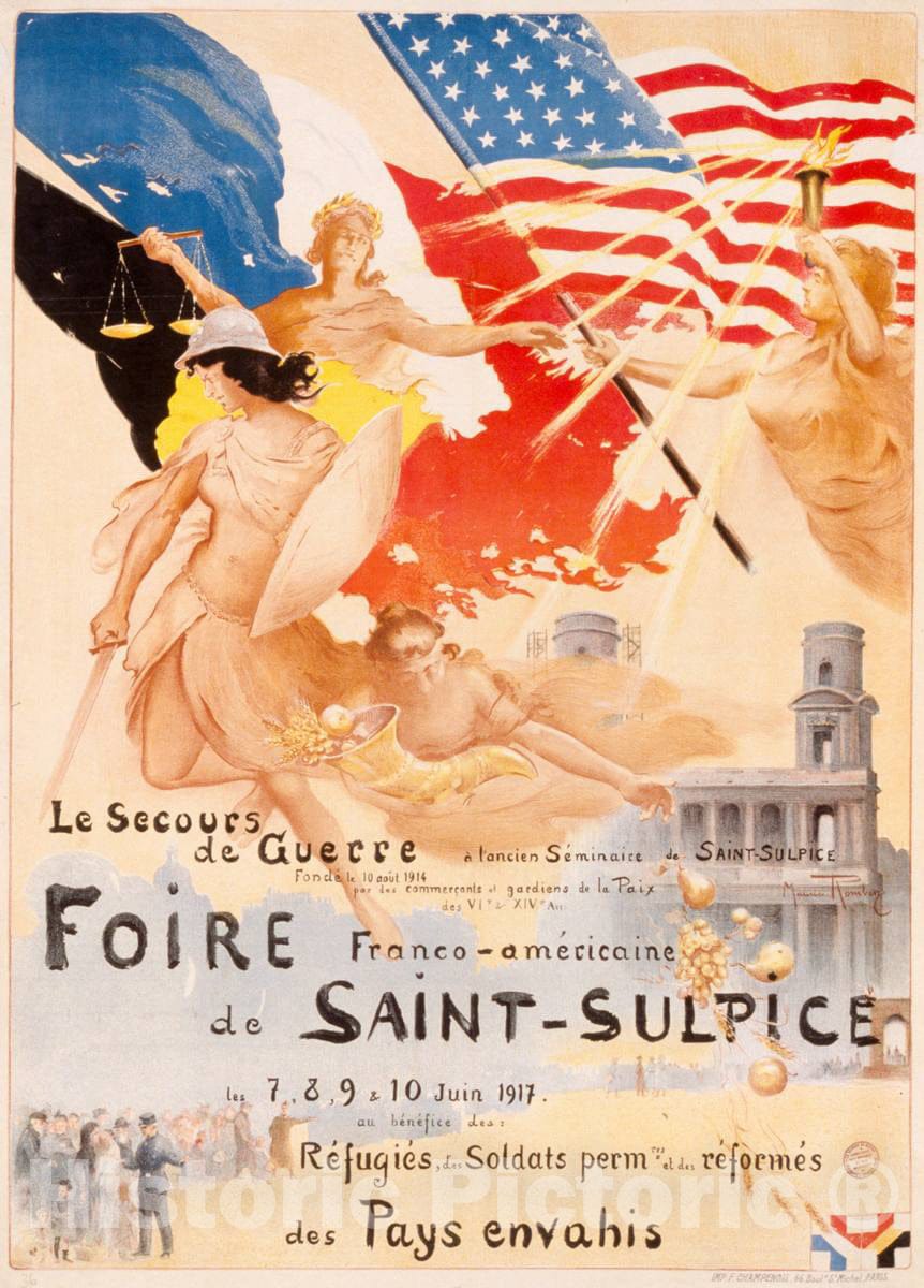 Vintage Poster -  Foire France - AmÃ©ricaine de Saint - Sulpice. Le Secours de Guerre, Historic Wall Art