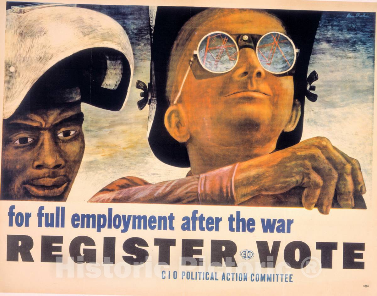 Vintage Poster -  for Full Employment After The war, Register, Vote -  Ben Shahn., Historic Wall Art