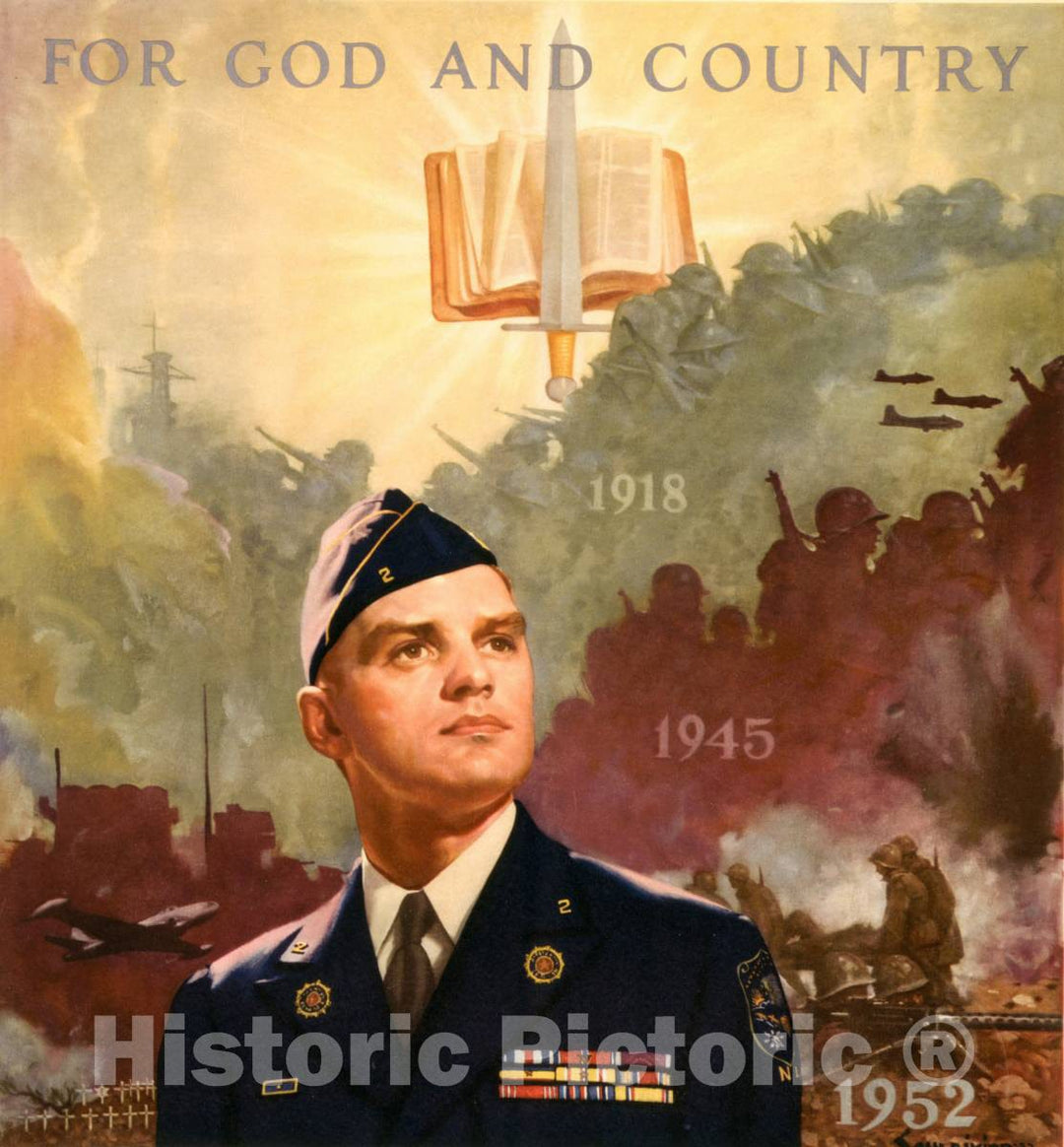 Vintage Poster -  for God and Country [American Legion] -  Schlaikjer, 52., Historic Wall Art