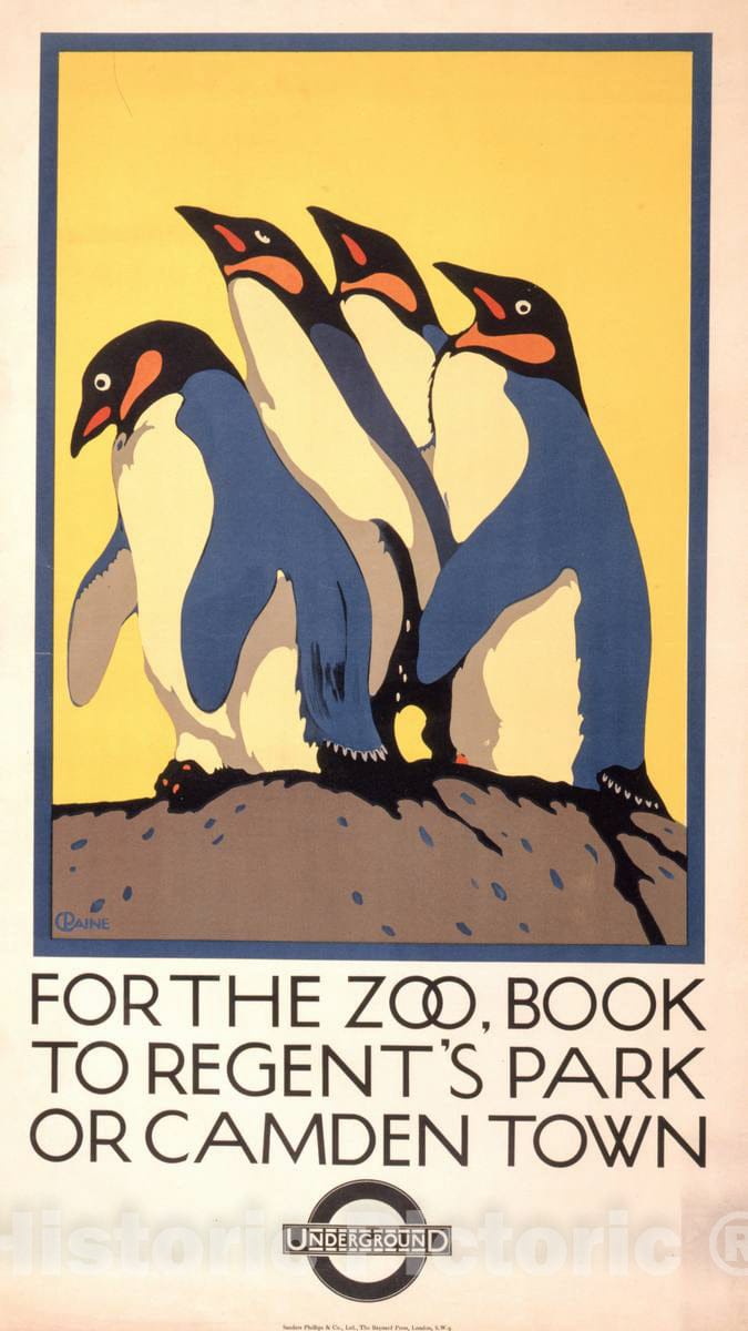 Vintage Poster -  for The Zoo, Book to Regent's Park or Camden Town: Underground -  C. Paine., Historic Wall Art