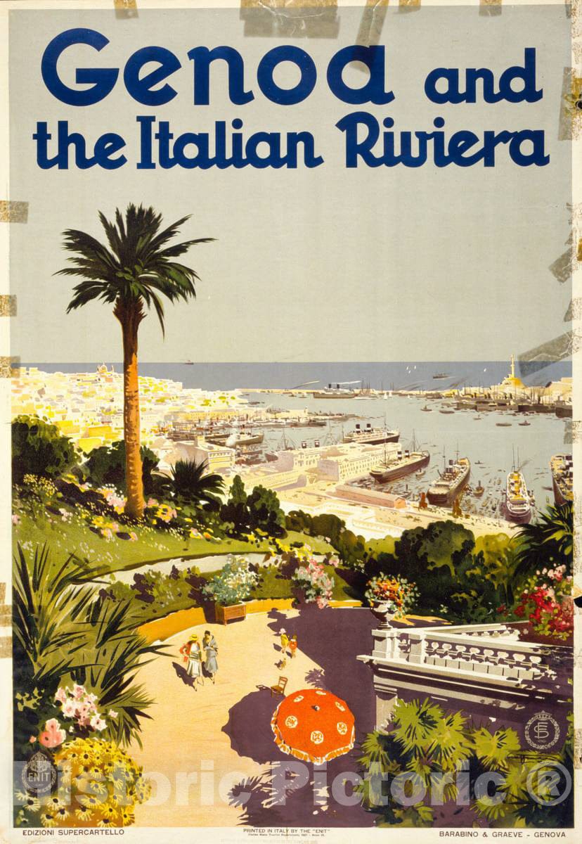 Vintage Poster -  Genoa and The Italian Rivera, Historic Wall Art