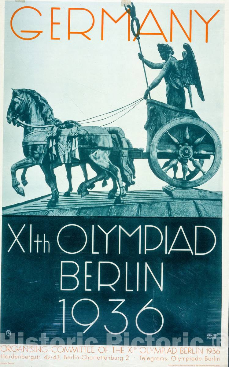 Vintage Poster -  Germany - XIth Olympiad Berlin 1936 -  Krauss Dzubas., Historic Wall Art