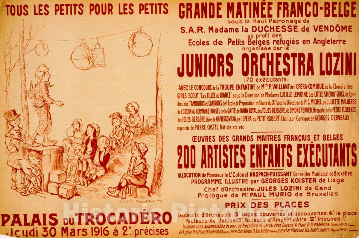 Vintage Poster - Grande matinÃ©e Franco - belge au Profit des Ã©coles de Petits belges refugiÃ©s en Angleterre. Tous les Petits Pour les Petits. Palais du TrocadÃ©ro - Fine Art Reprint, Historic Wall Art