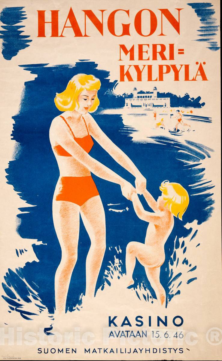 Vintage Poster -  Hangon -  Meri - kylpylÃ¤, Historic Wall Art